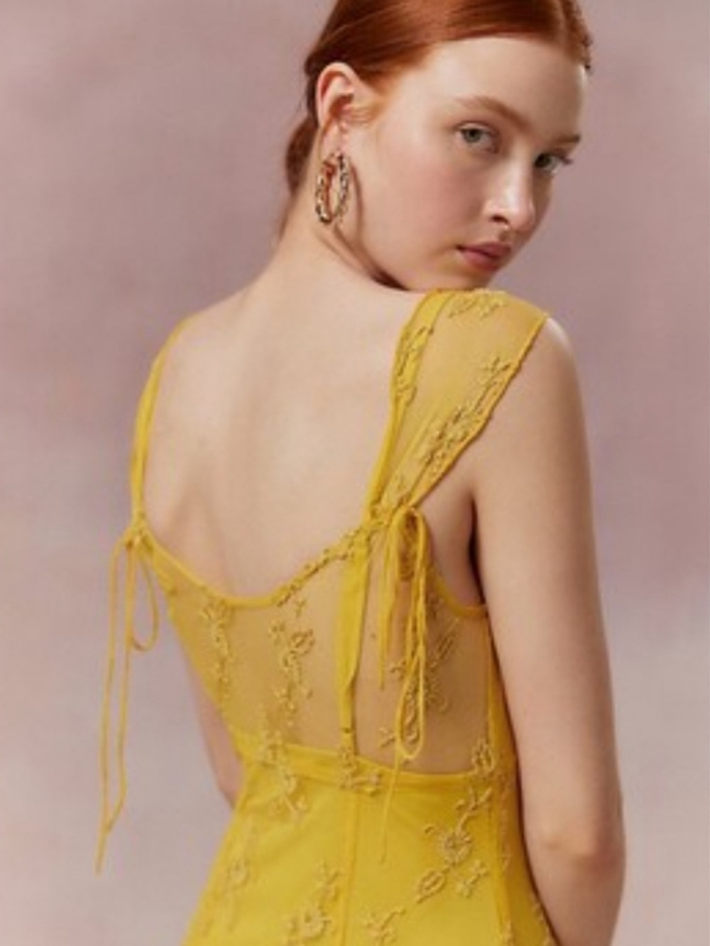 Kimchi Blue Lace Floral Maxi Dress in Yellow Size Medium Like New - Picture 9 of 9